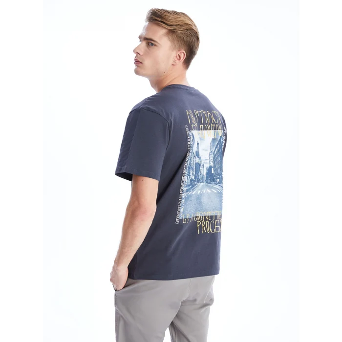 XSIDE Antrasit Bisiklet Yaka Kısa Kollu Baskılı Penye Erkek Tişört