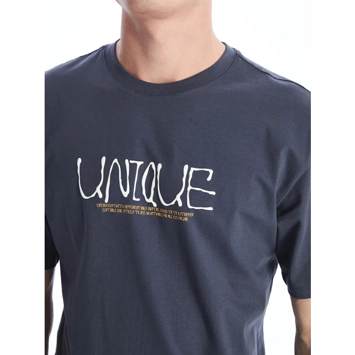 XSIDE Antrasit Bisiklet Yaka Kısa Kollu Baskılı Penye Erkek Tişört