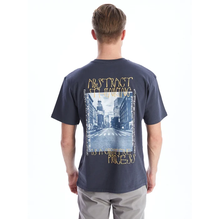 XSIDE Antrasit Bisiklet Yaka Kısa Kollu Baskılı Penye Erkek Tişört