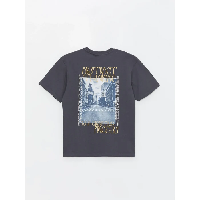 XSIDE Antrasit Bisiklet Yaka Kısa Kollu Baskılı Penye Erkek Tişört