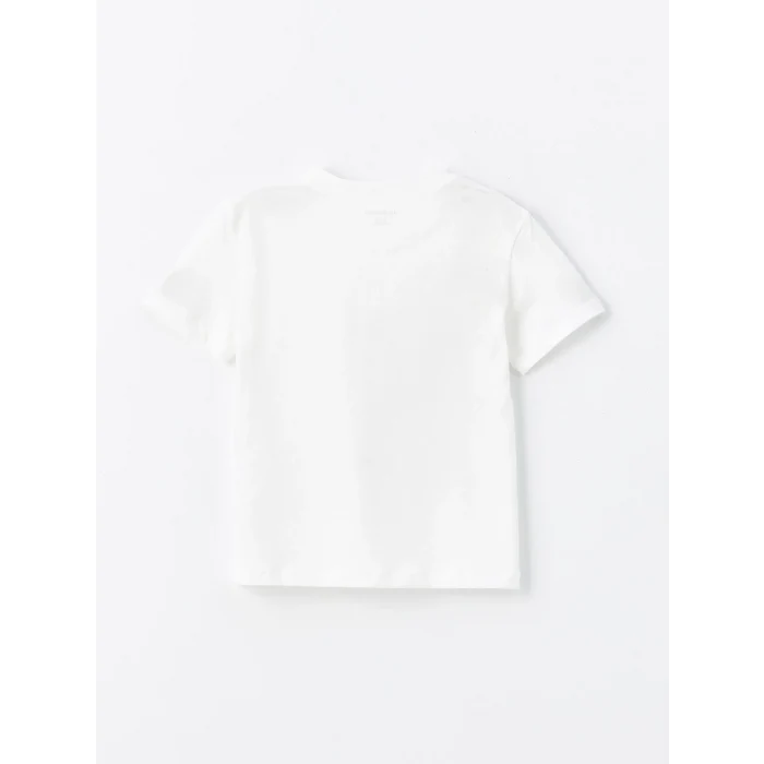 LCW Kids Ekru Bisiklet Yaka Baskılı Erkek Bebek Tişört ve Şort 2li Takım