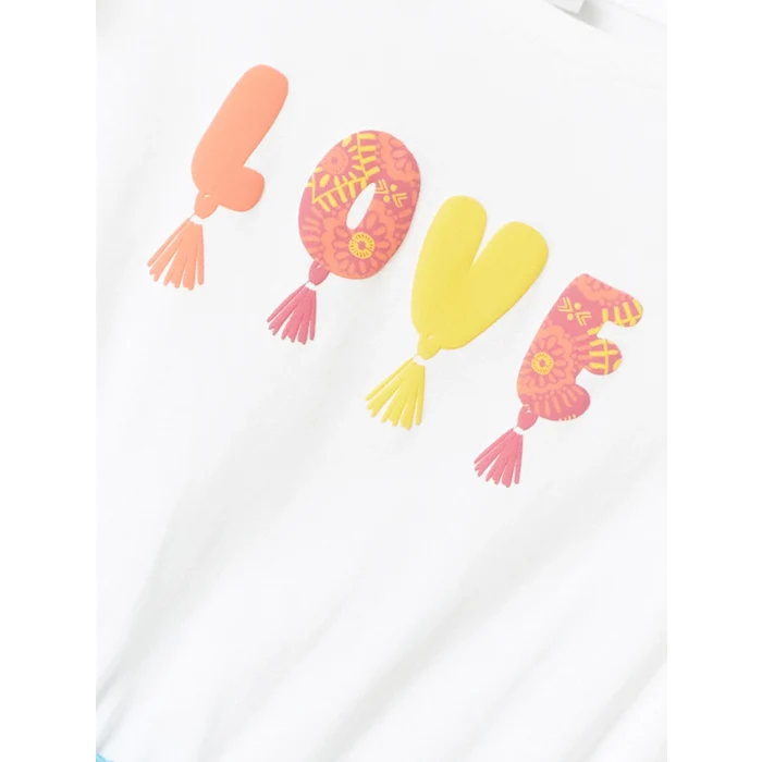 LCW Kids Ekru Bisiklet Yaka Baskılı Kısa Kollu Kız Çocuk Elbise