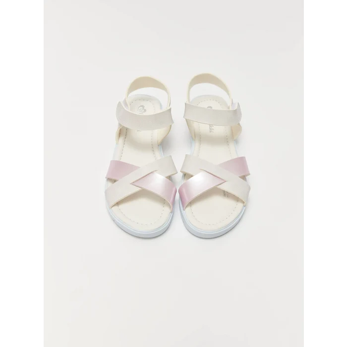 LCW STEPS Beyaz Deri Görünümlü Kız Çocuk Sandalet