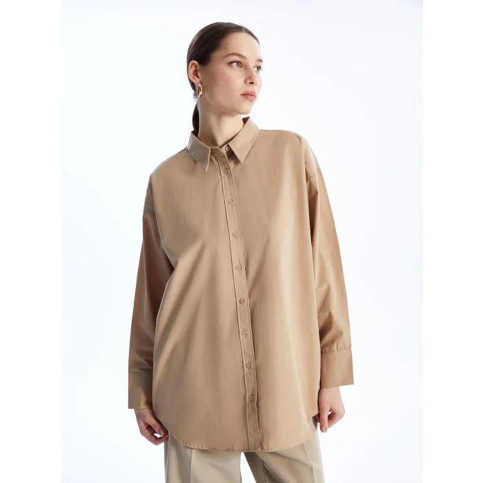 LCW Modest Kahverengi Düz Poplin Kadın Gömlek Tunik