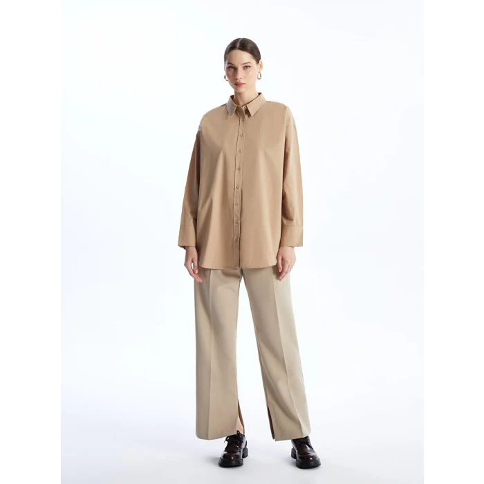 LCW Modest Kahverengi Düz Poplin Kadın Gömlek Tunik
