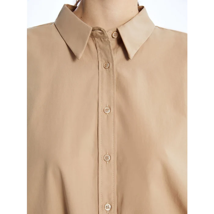 LCW Modest Kahverengi Düz Poplin Kadın Gömlek Tunik