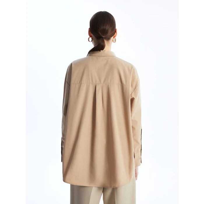 LCW Modest Kahverengi Düz Poplin Kadın Gömlek Tunik