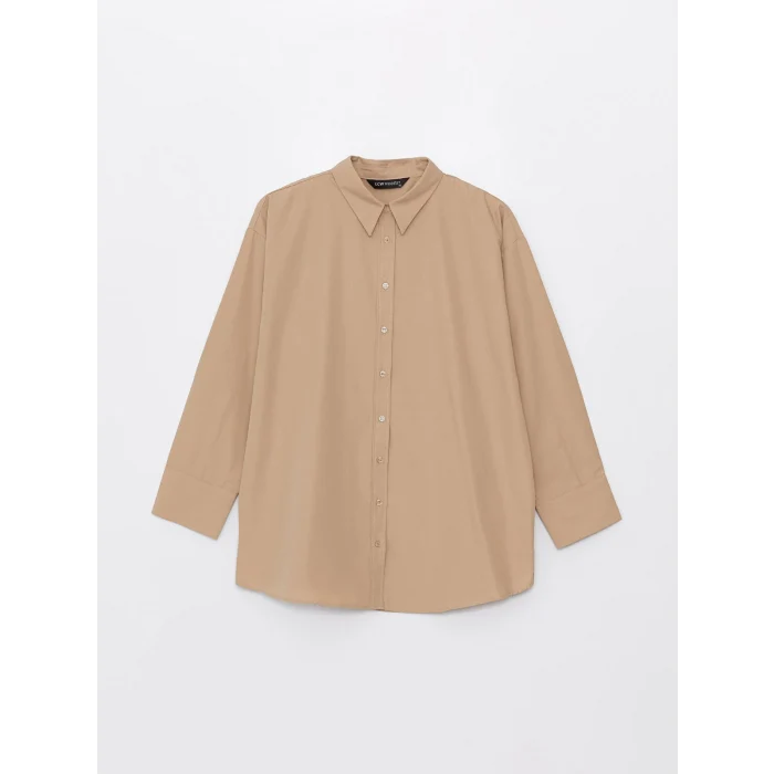 LCW Modest Kahverengi Düz Poplin Kadın Gömlek Tunik