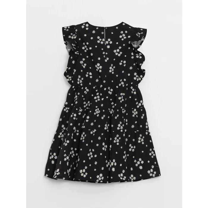 LCW Kids Siyah Bisiklet Yaka Çiçekli Kız Çocuk Elbise