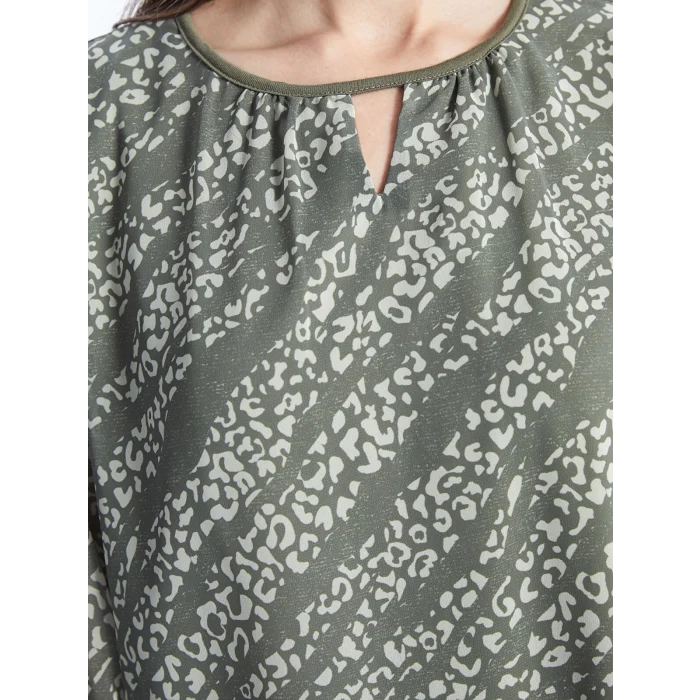 LCW Grace Haki Bisiklet Yaka Desenli Uzun Kollu Kadın Bluz