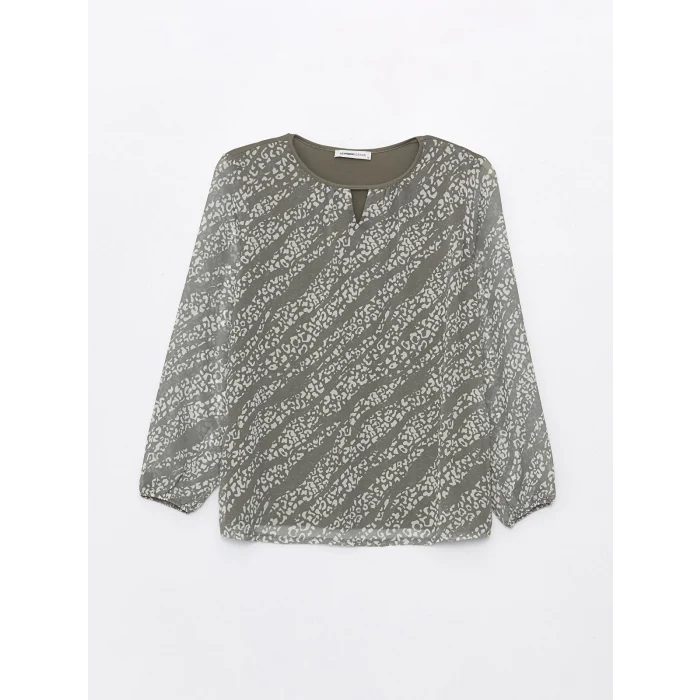LCW Grace Haki Bisiklet Yaka Desenli Uzun Kollu Kadın Bluz