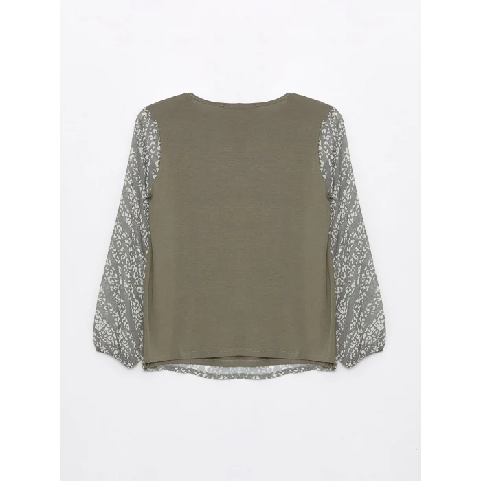 LCW Grace Haki Bisiklet Yaka Desenli Uzun Kollu Kadın Bluz