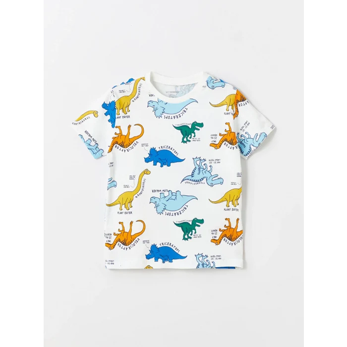 LCW Kids Ekru Bisiklet Yaka Kısa Kollu Baskılı Erkek Bebek Tişört ve Şort 2li Takım