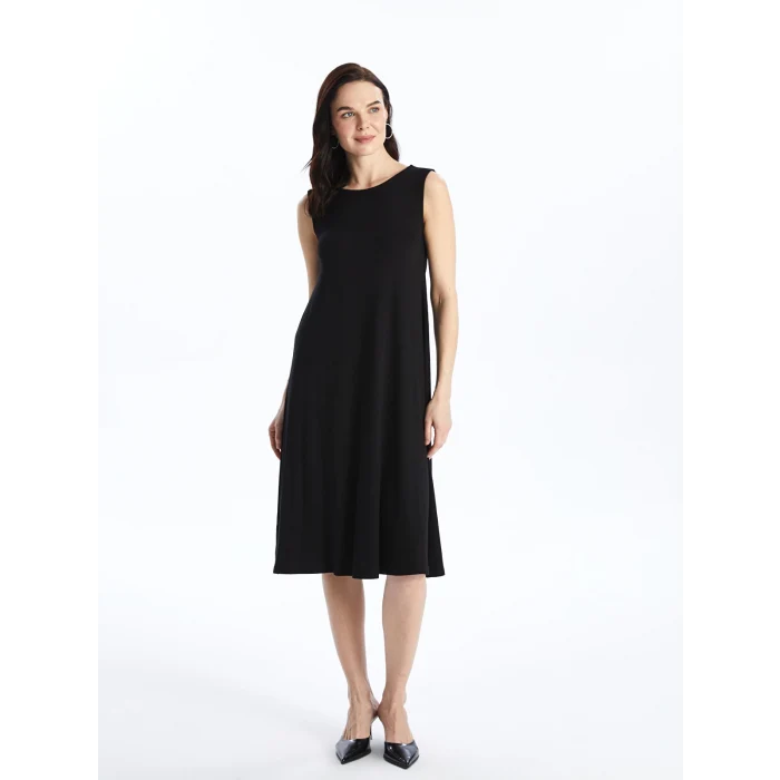 LCW Grace Siyah Kadın Bisiklet Yaka Düz Elbise