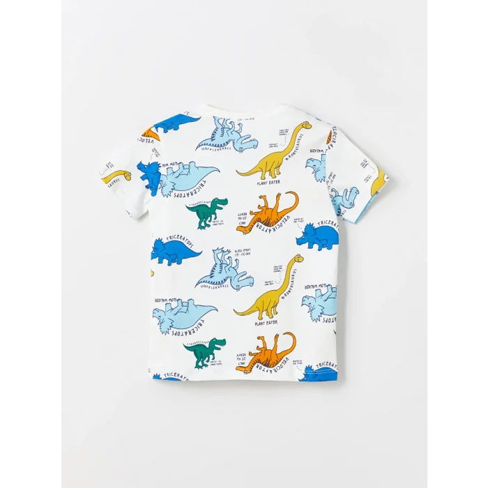 LCW Kids Ekru Bisiklet Yaka Kısa Kollu Baskılı Erkek Bebek Tişört ve Şort 2li Takım