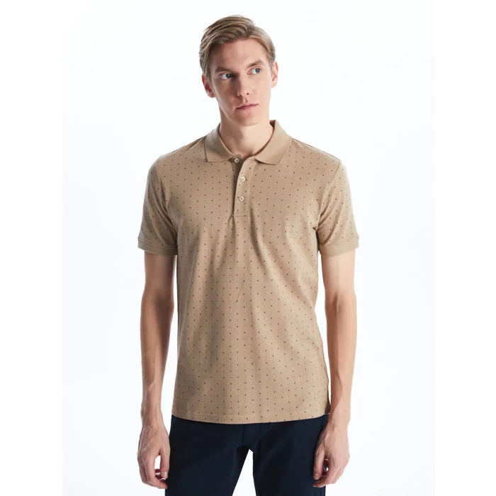 LCWAIKIKI Classic Bej Polo Yaka Kısa Kollu Desenli Pike Erkek Tişört