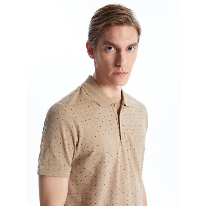 LCWAIKIKI Classic Bej Polo Yaka Kısa Kollu Desenli Pike Erkek Tişört