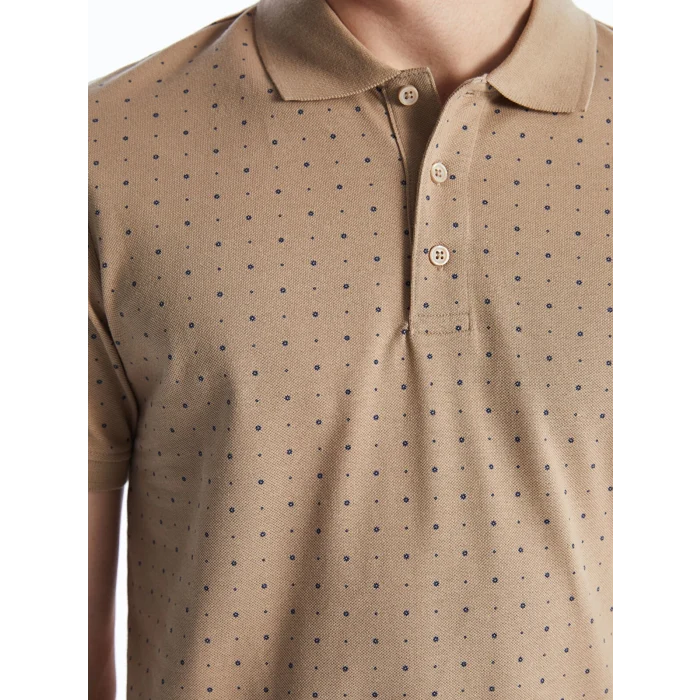LCWAIKIKI Classic Bej Polo Yaka Kısa Kollu Desenli Pike Erkek Tişört