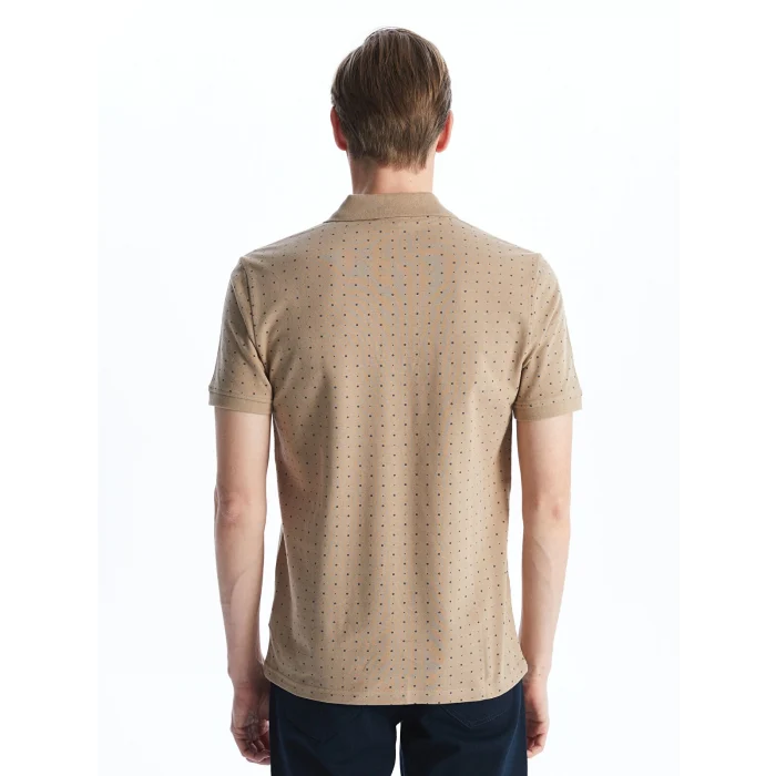 LCWAIKIKI Classic Bej Polo Yaka Kısa Kollu Desenli Pike Erkek Tişört