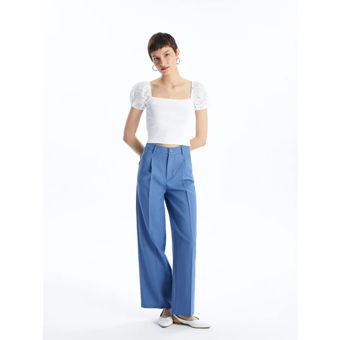 LCW Vision Beyaz Kare Yaka Düz Kısa Kollu Kadın Crop