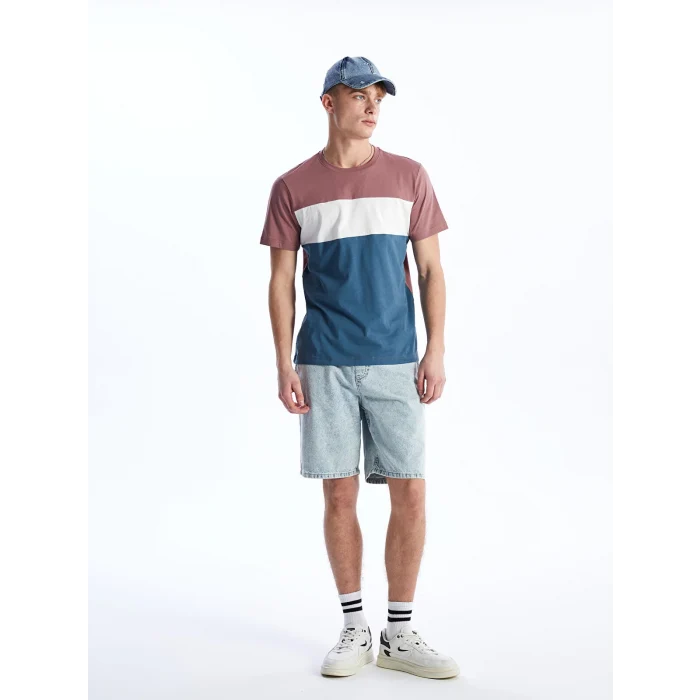 XSIDE Pembe Bisiklet Yaka Kısa Kollu Renk Bloklu Penye Erkek Tişört