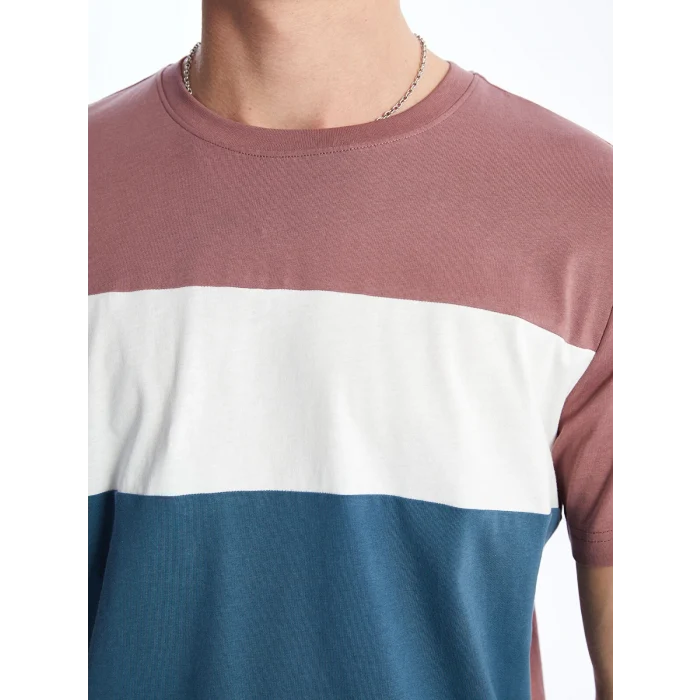 XSIDE Pembe Bisiklet Yaka Kısa Kollu Renk Bloklu Penye Erkek Tişört