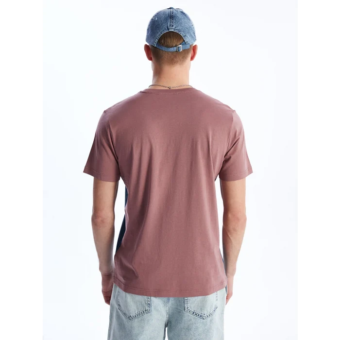 XSIDE Pembe Bisiklet Yaka Kısa Kollu Renk Bloklu Penye Erkek Tişört