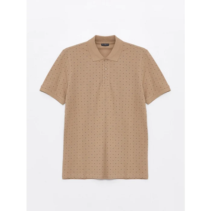 LCWAIKIKI Classic Bej Polo Yaka Kısa Kollu Desenli Pike Erkek Tişört