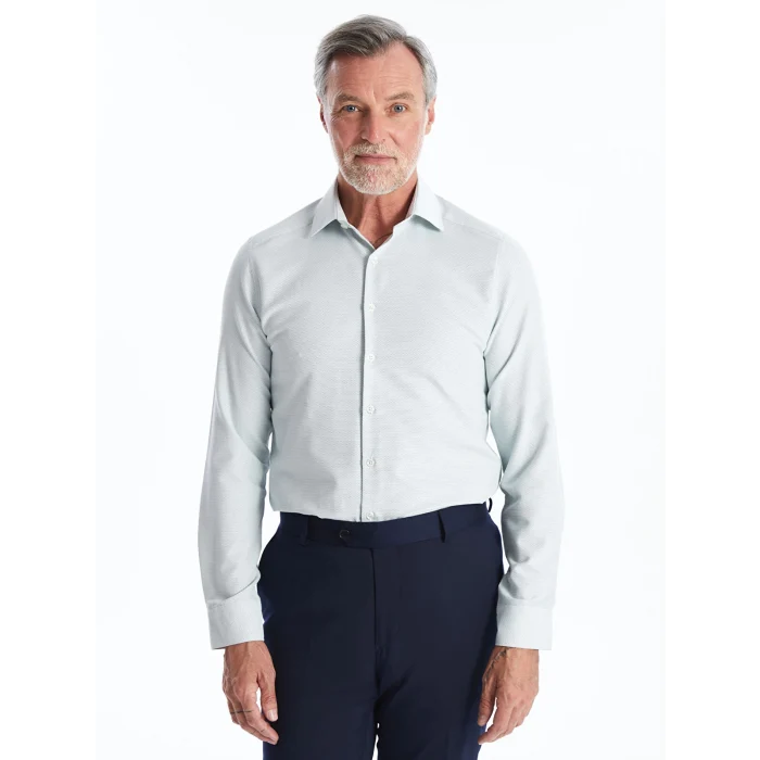 LCWAIKIKI Formal Yeşil Slim Fit Uzun Kollu Armürlü Erkek Dokulu Gömlek