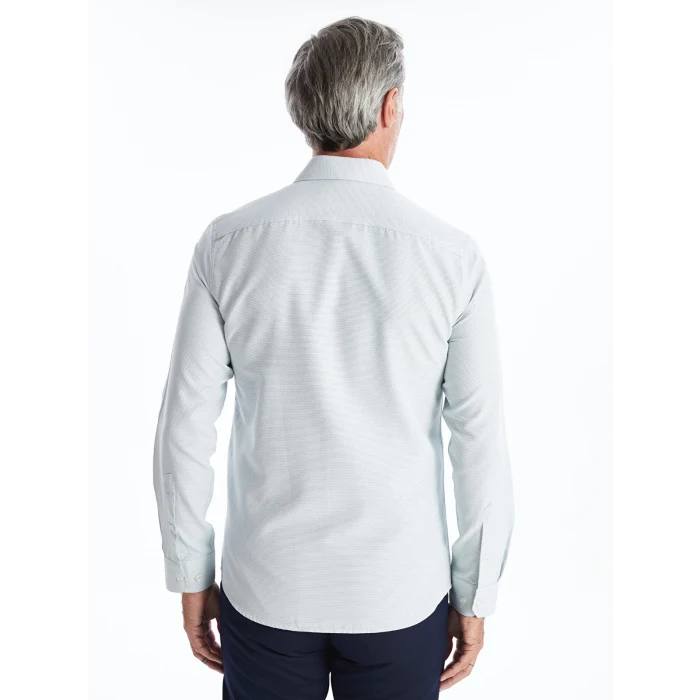 LCWAIKIKI Formal Yeşil Slim Fit Uzun Kollu Armürlü Erkek Dokulu Gömlek