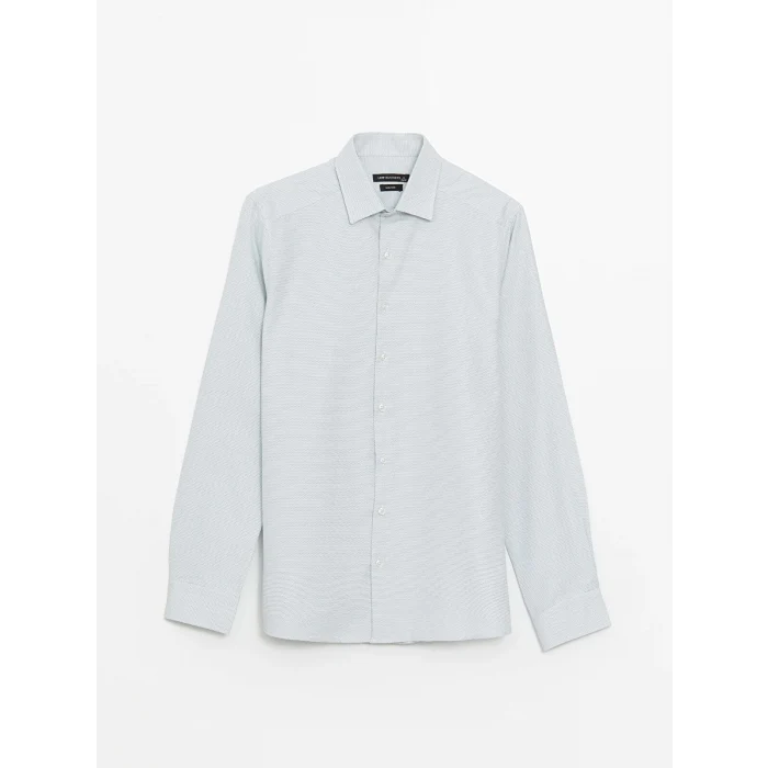 LCWAIKIKI Formal Yeşil Slim Fit Uzun Kollu Armürlü Erkek Dokulu Gömlek