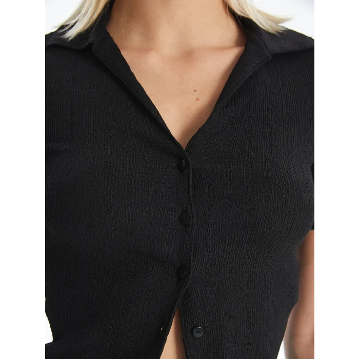 LCW Vision Siyah Polo Yaka Düz Kısa Kollu Kadın Bluz