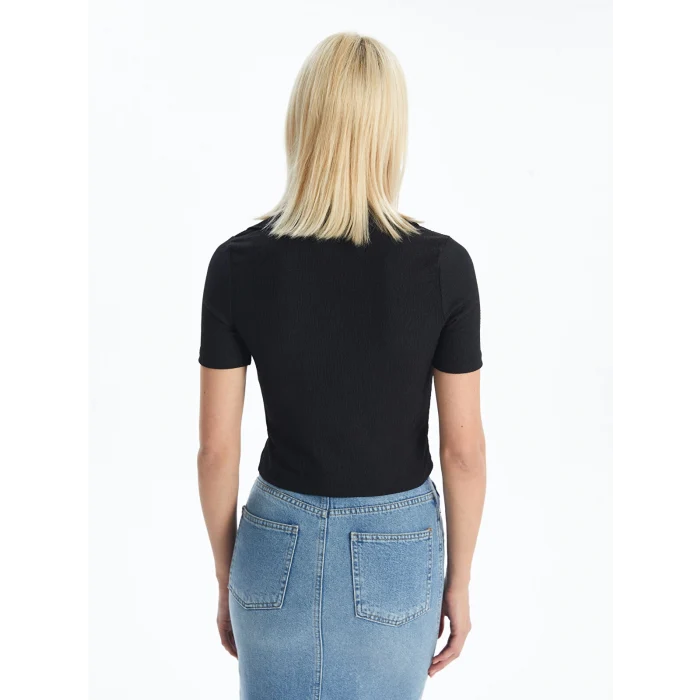 LCW Vision Siyah Polo Yaka Düz Kısa Kollu Kadın Bluz