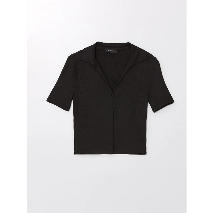 LCW Vision Siyah Polo Yaka Düz Kısa Kollu Kadın Bluz