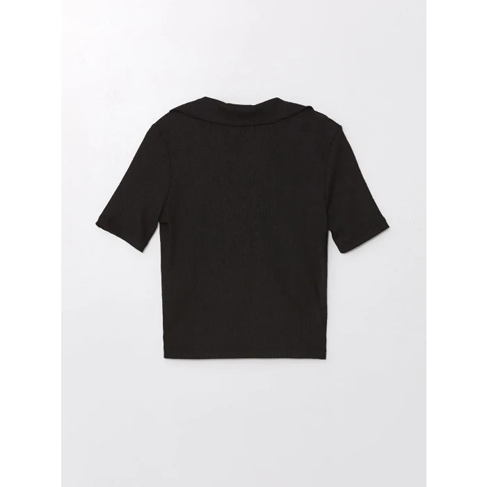 LCW Vision Siyah Polo Yaka Düz Kısa Kollu Kadın Bluz