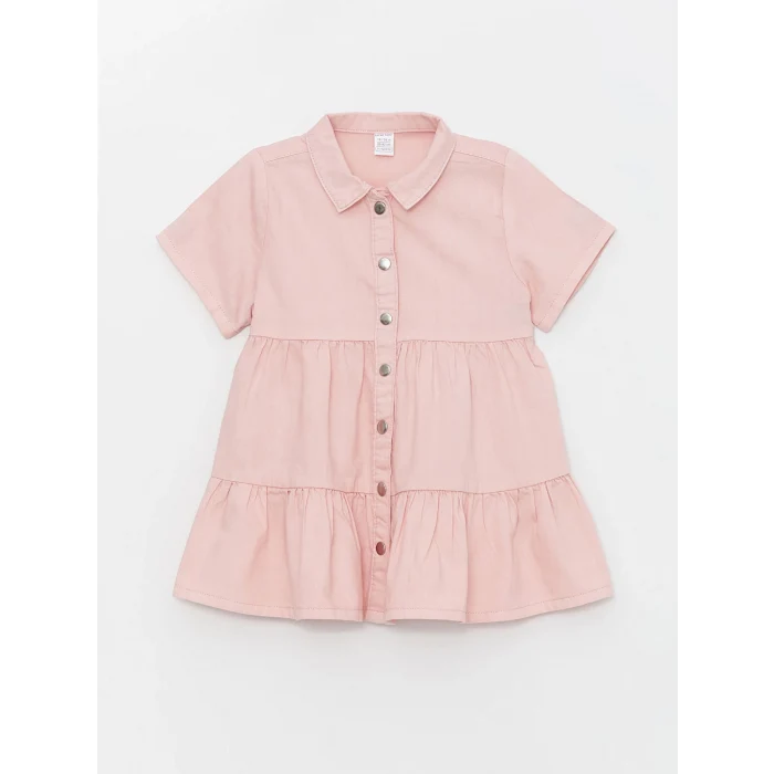 LCW Kids Pembe Gömlek Yaka Kısa Kollu Kız Bebek Elbise