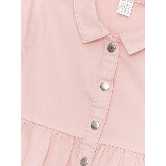 LCW Kids Pembe Gömlek Yaka Kısa Kollu Kız Bebek Elbise