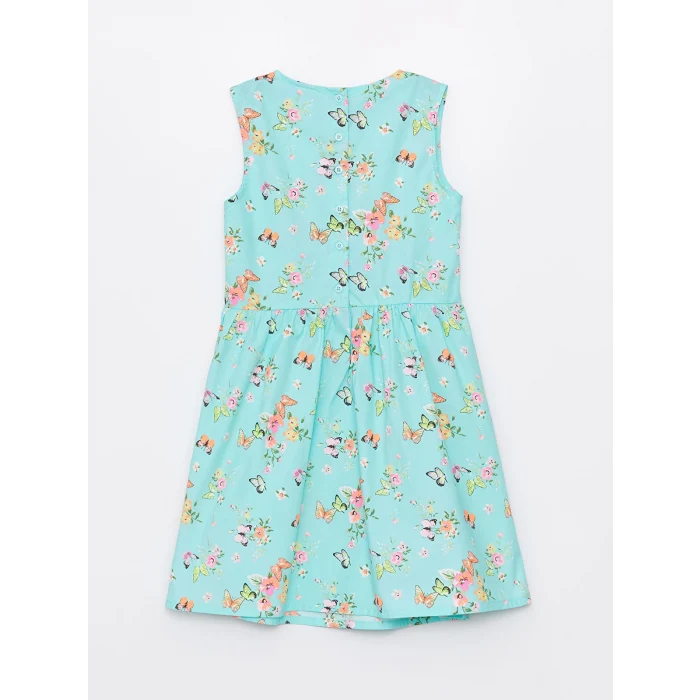 LCW Kids Turkuaz Bisiklet Yaka Desenli Kız Çocuk Elbise