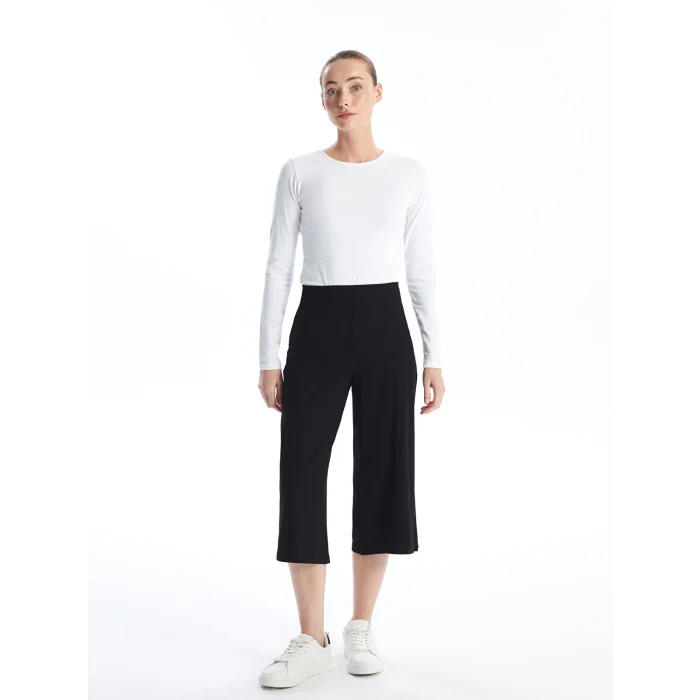LCWAIKIKI Basic Siyah Kadın Beli Lastikli Düz Kapri