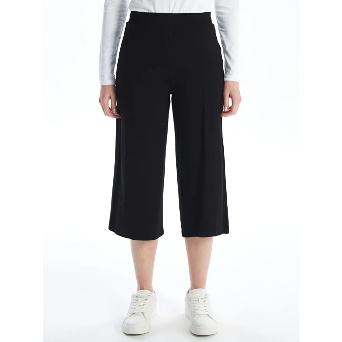 LCWAIKIKI Basic Siyah Kadın Beli Lastikli Düz Kapri