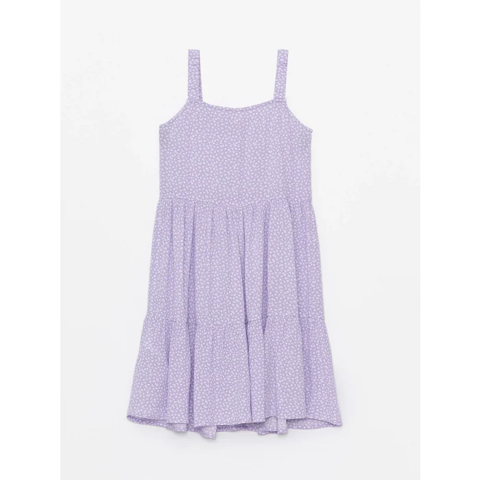 LCW Kids Lila Kare Yaka Çiçekli Kız Çocuk Elbise