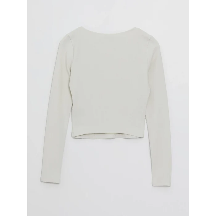 LCW Vision Bej Kare Yaka Düz Uzun Kollu Ottoman Kadın Bluz