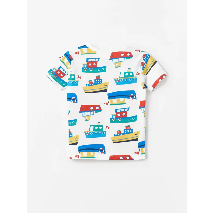 LCW Kids Ekru Bisiklet Yaka Kısa Kollu Baskılı Erkek Bebek Tişört ve Şort 2li Takım