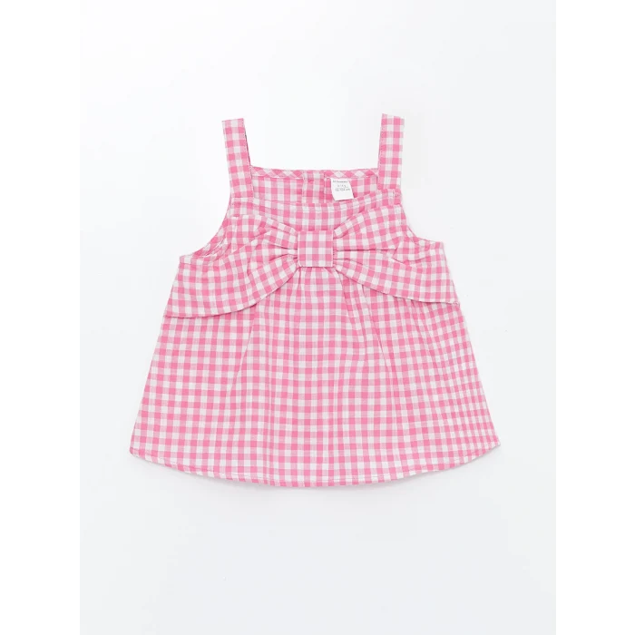 LCW Kids Pembe Kare Yaka Askılı Kız Bebek Bluz ve Pantolon 2li Takım