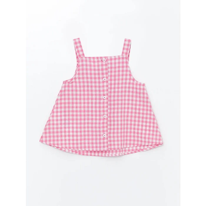 LCW Kids Pembe Kare Yaka Askılı Kız Bebek Bluz ve Pantolon 2li Takım