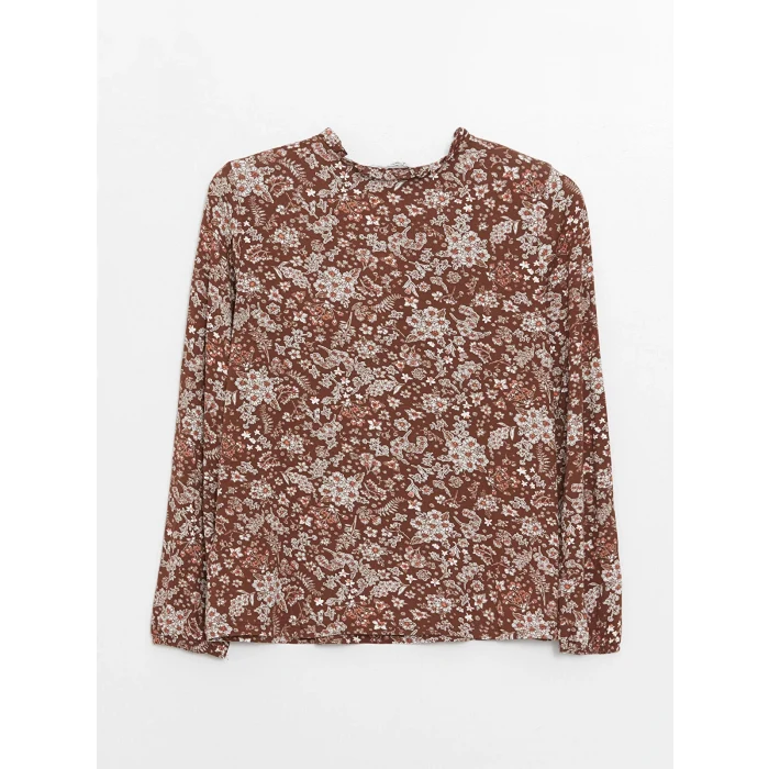 LCW Grace Kahverengi Bağlamalı Yaka Desenli Uzun Kollu Kadın Bluz