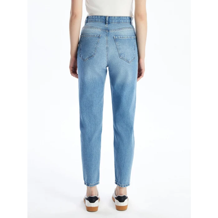 LCW Jeans Indigo Mom Fit Yırtık Detaylı Kadın Jean Pantolon
