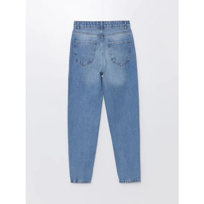 LCW Jeans Indigo Mom Fit Yırtık Detaylı Kadın Jean Pantolon