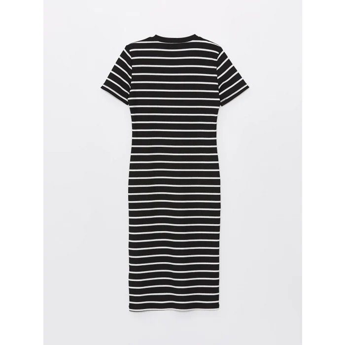 LCW Vision Siyah Bisiklet Yaka Çizgili Kısa Kollu Kadın Elbise