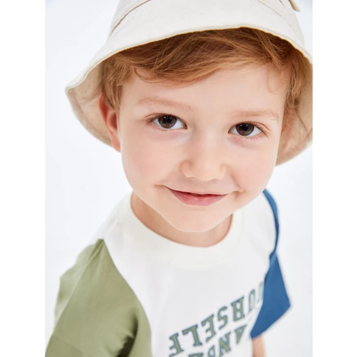 LCW Kids Mavi Bisiklet Yaka Kısa Kollu Baskılı Erkek Bebek Tişört ve Şort 2li Takım